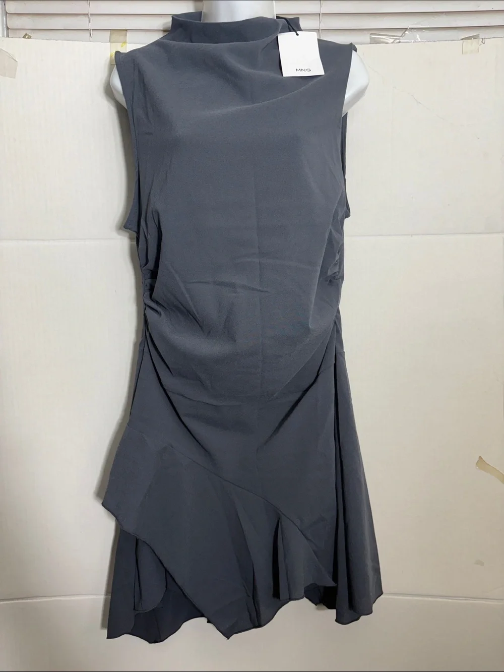 Mango Sleeveless Midi Dress in Charcoal RUCHED SHORT DRESS WITH FLOUNCE HEM 7938